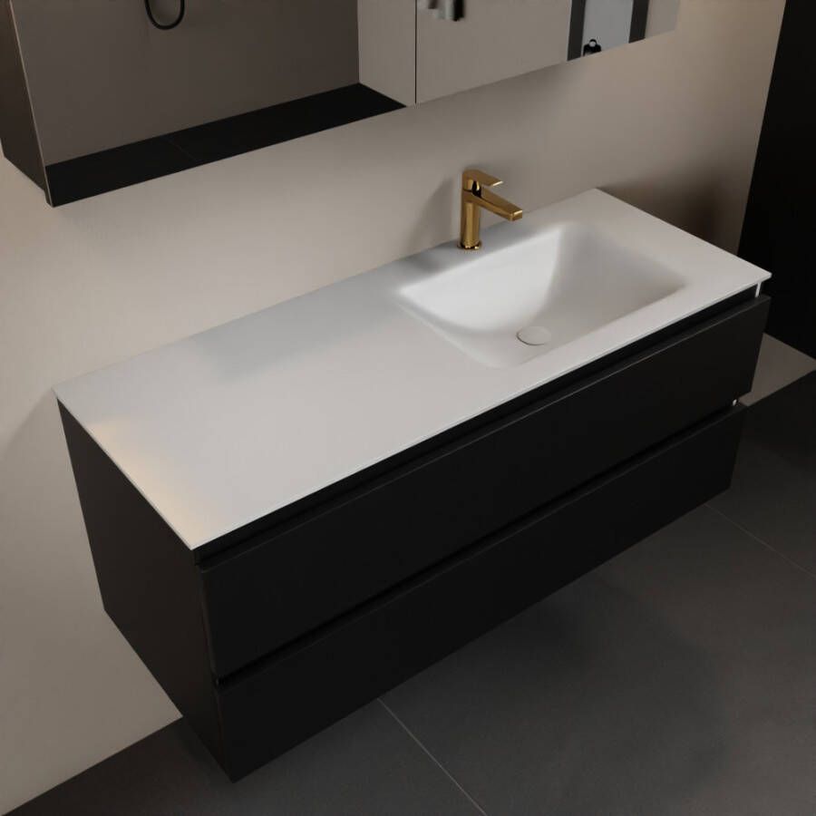 Mondiaz AIVY 120cm badmeubel Urban wastafel Talc solid surface rechts 1 kraangat met spiegelkast (AI-351641TALC-SI AI-M120URRE AI-C120URMI)