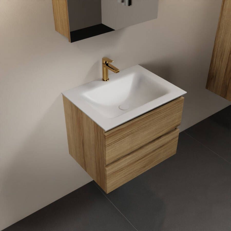 Mondiaz AIVY 60cm badmeubel Chai wastafel Talc solid surface midden 1 kraangat met spiegelkast (AI-351111TALC-SI AI-M60CHMI AI-C60CHMI) - Foto 2