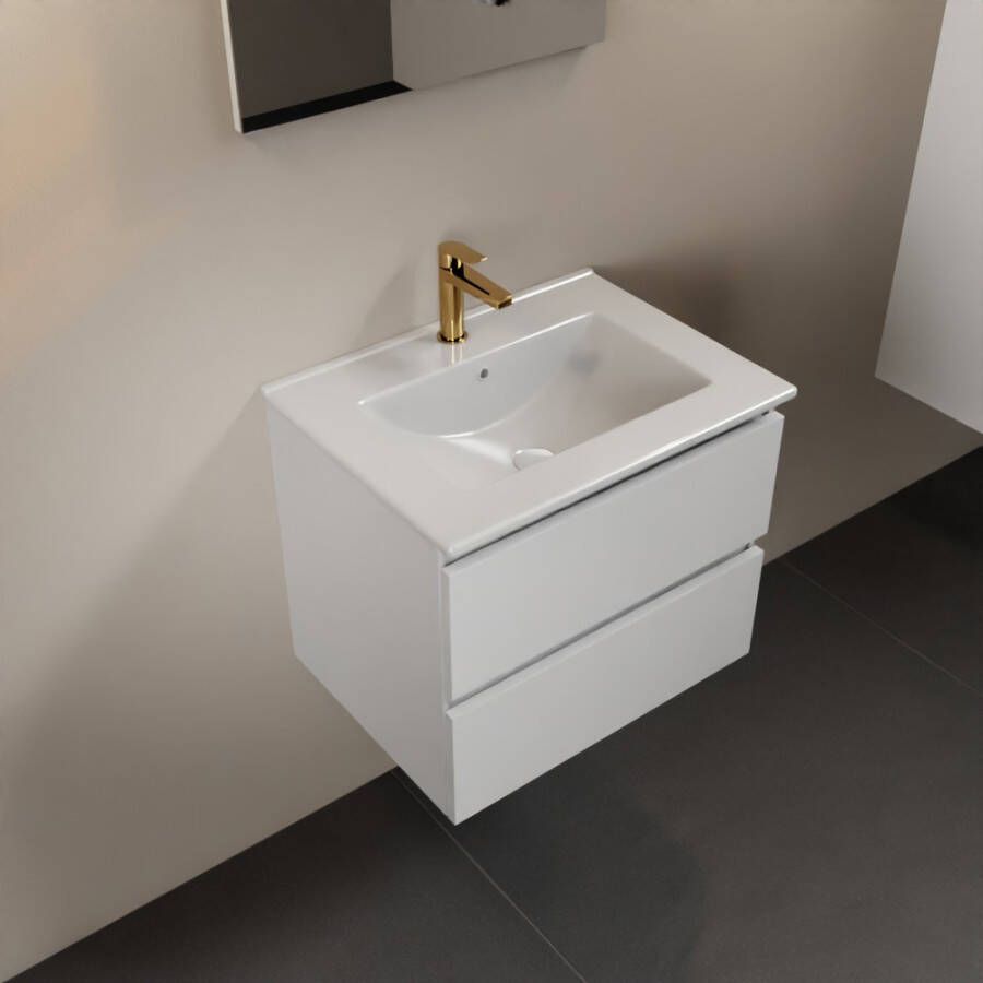 Mondiaz Aivy badmeubelset 60x45x50cm 1 kraangat 1 wasbak talc Keramiek Midden 2 lades Zonder spiegel MDF Talc AIVY80001