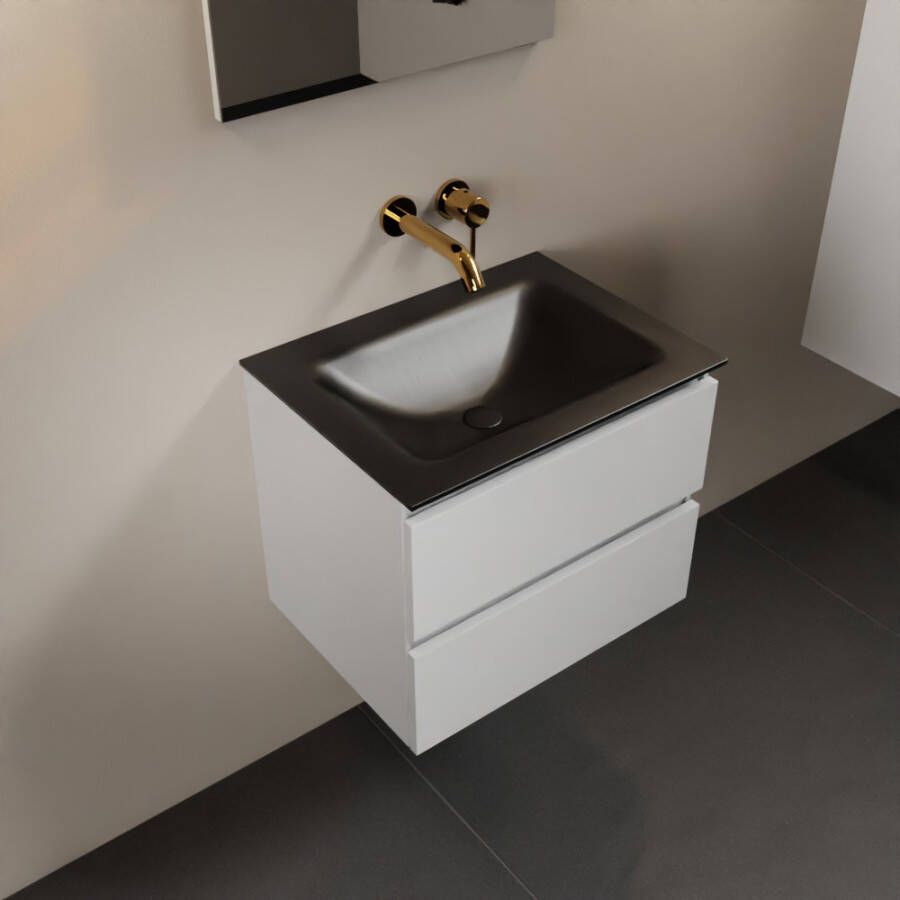Mondiaz AIVY 60cm badmeubel Talc wastafel Urban solid surface midden zonder kraangat met spiegel (AI-351111URBAN-NO AI-M60TAMI AI-S60X70) - Foto 2