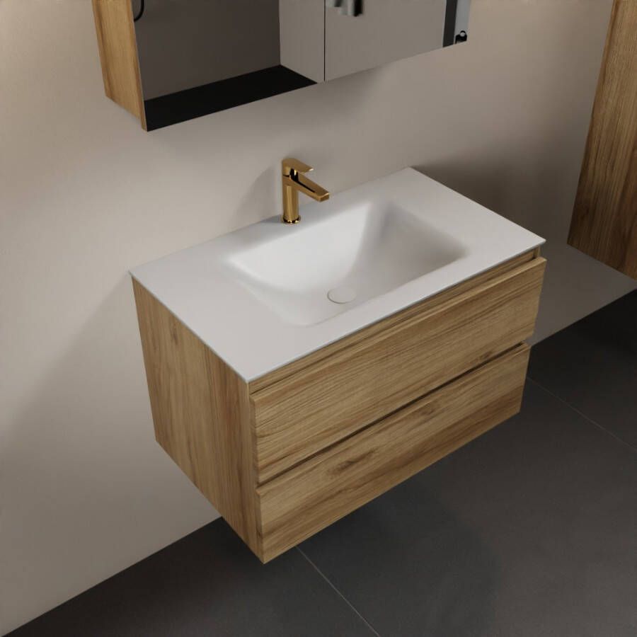Mondiaz AIVY 80cm badmeubel Chai wastafel Talc solid surface midden 1 kraangat met spiegelkast (AI-351171TALC-SI AI-M80CHMI AI-C80CHMI) - Foto 2