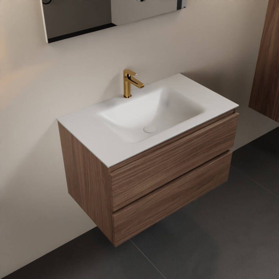 Mondiaz Aivy badmeubelset 80x45x50cm 1 kraangat 1 wasbak talc Solid surface Midden 2 lades Zonder spiegel Melamine Mocha AIVY80051 - Foto 2