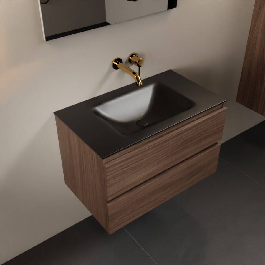 Mondiaz AIVY 80cm badmeubel Mocha wastafel Urban solid surface midden zonder kraangat met spiegel (AI-351171URBAN-NO AI-M80MOMI AI-S80X70)