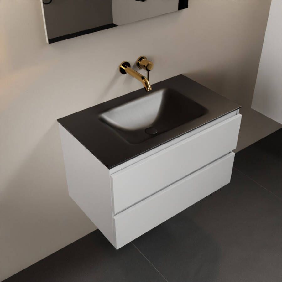 Mondiaz Aivy badmeubelset 80x45x50cm 0 kraangaten 1 wasbak urban Solid surface Midden 2 lades Zonder spiegel MDF Talc AIVY80114