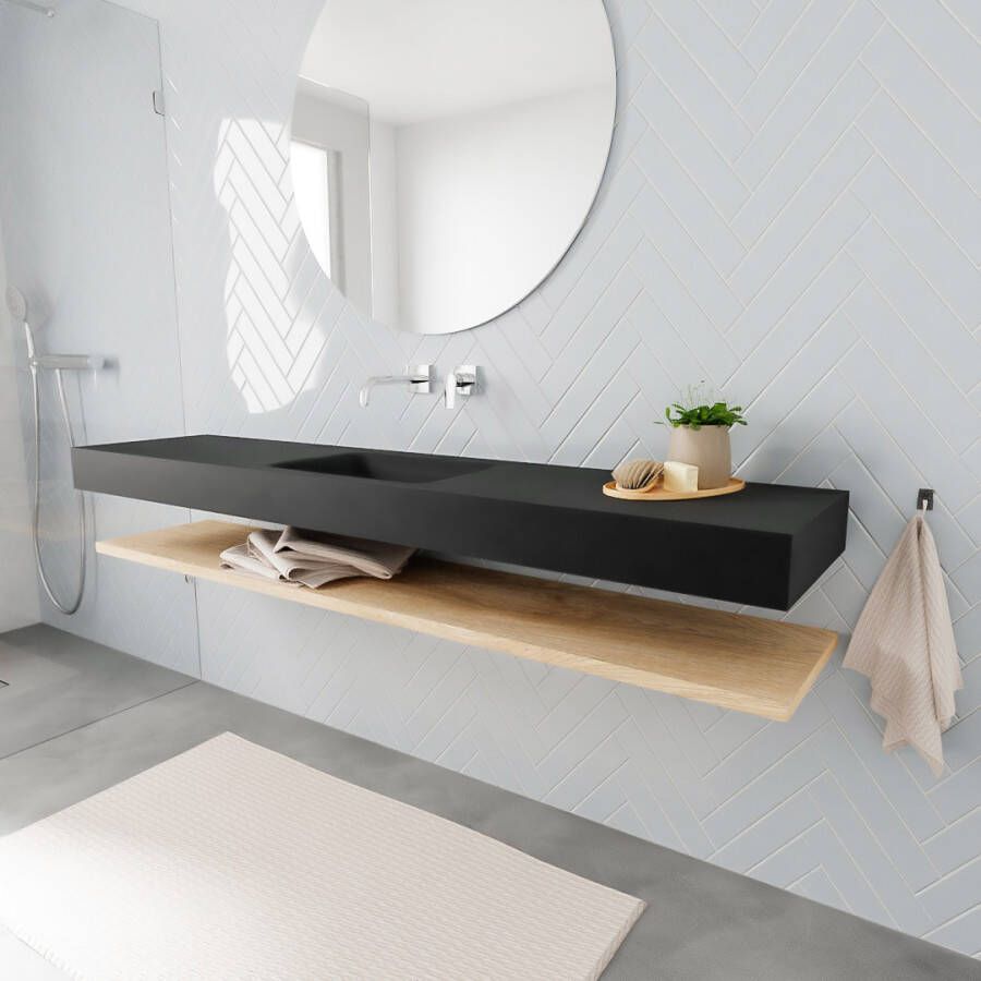 Mondiaz ALAN 200cm Badkamermeubelset planchet washed oak vrijhangende wastafel wasbak rechts 0 kraangaten urban A80114WOA0M49582UB0 - Foto 4