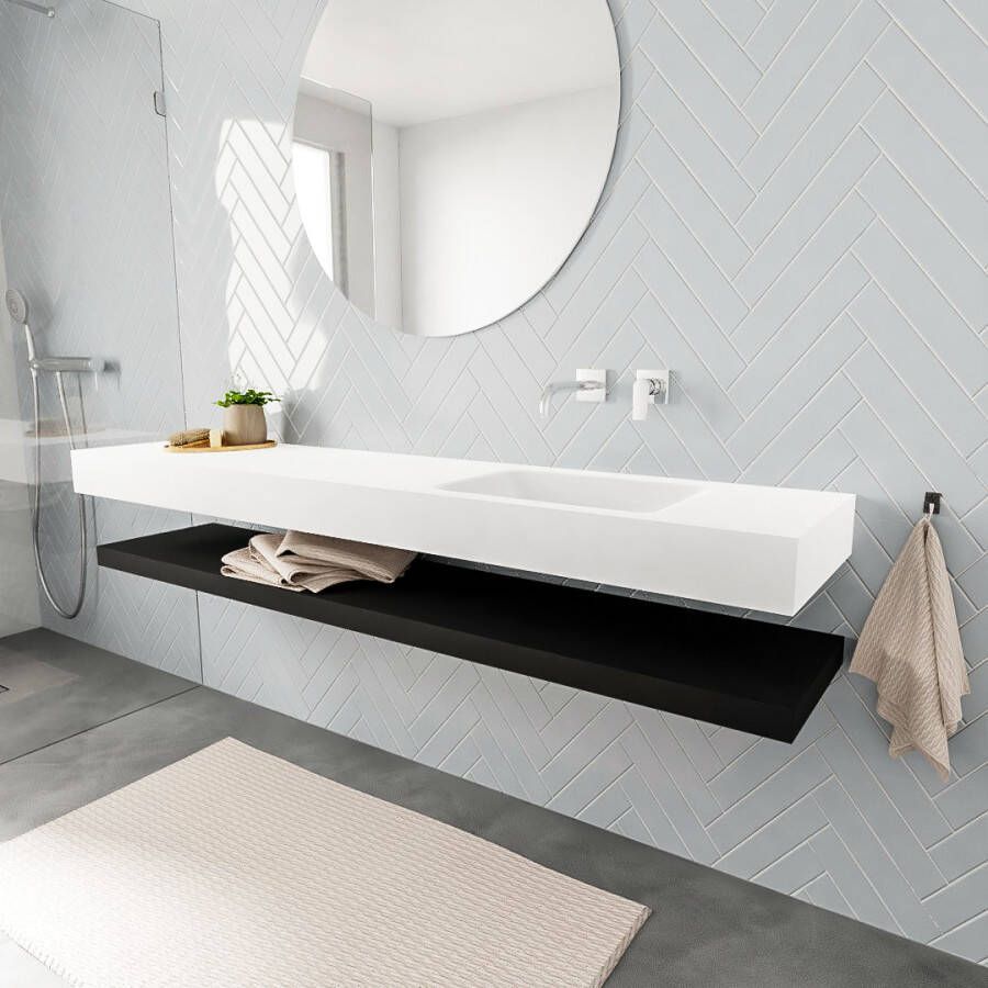 Mondiaz ALAN 200cm Badkamermeubelset solid surface planchet urban vrijhangende wastafel wasbak rechts 0 kraangaten talc M49860UB0M49582TA0 - Foto 2