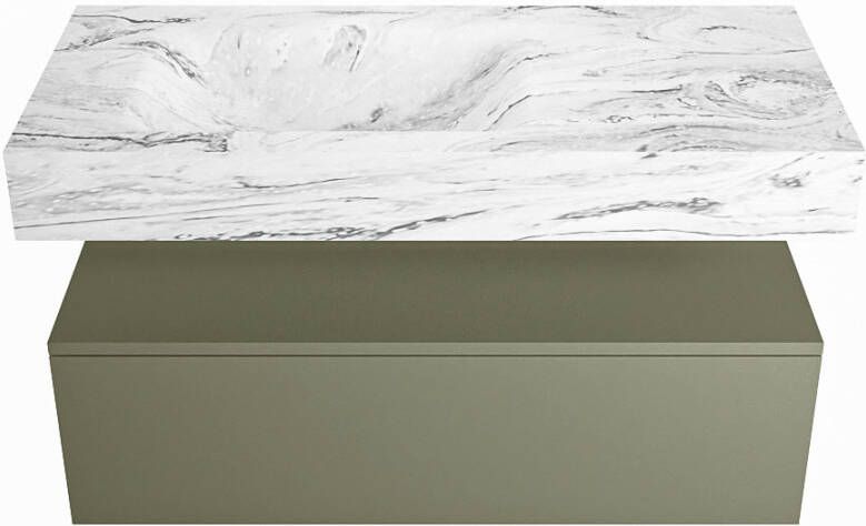 Mondiaz Alan Dlux badmeubel 100cm Army Cloud wastafel Glace links met 1 kraangat