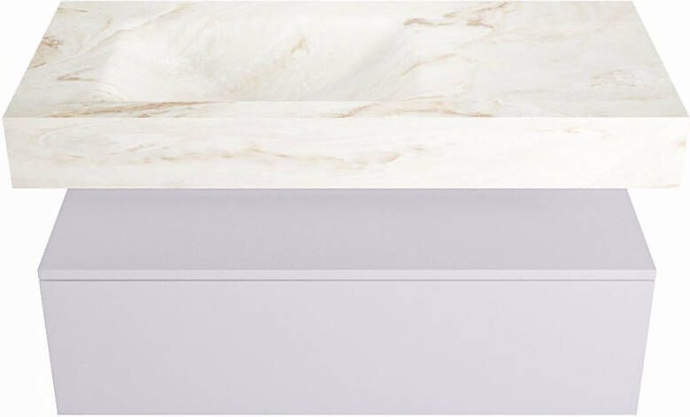 Mondiaz Alan Dlux badmeubel 100cm Cale Cloud wastafel Frappe links met 1 kraangat