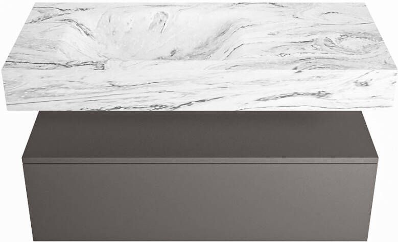 Mondiaz Alan Dlux badmeubel 100cm Dark Grey Cloud wastafel Glace links zonder kraangat