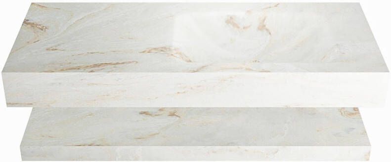 Mondiaz ALAN DLUX Badkamermeubelset 110cm planchet met vrijhangende wastafel wasbak rechts 0 kraangaten Frappe ADX110FraPLR0Fra