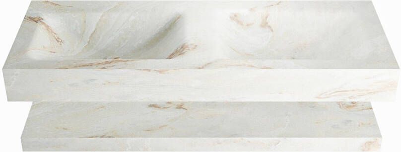 Mondiaz ALAN DLUX Badkamermeubelset 120cm planchet Frappe vrijhangende wastafel 2 wasbakken 2 kraangaten Frappe ADX120FraPLD2Fra