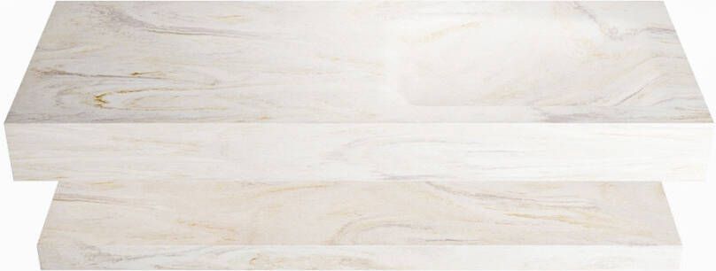 Mondiaz ALAN DLUX Badkamermeubelset 120cm planchet Ostra vrijhangende wastafel wasbak rechts 1 kraangat Ostra ADX120OstPLR1Ost