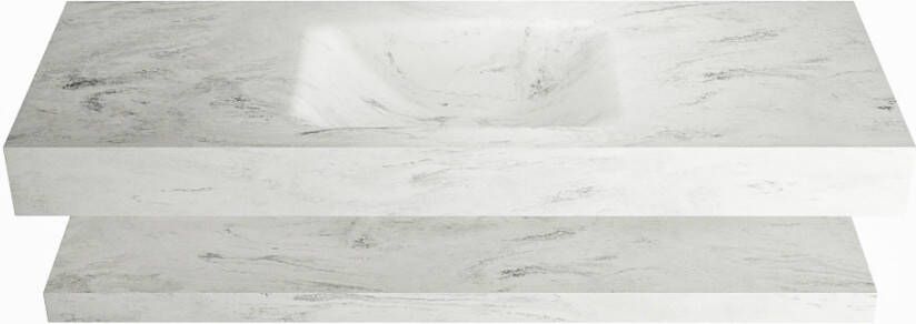 Mondiaz ALAN DLUX Badkamermeubelset 130cm planchet Opalo vrijhangende wastafel wasbak midden 1 kraangat Opalo ADX130OpaPLM1Opa