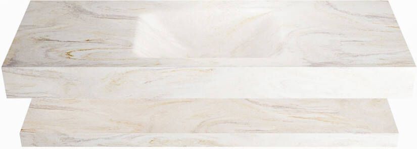 Mondiaz ALAN DLUX Badkamermeubelset 130cm planchet Ostra vrijhangende wastafel wasbak midden 0 kraangaten Ostra ADX130OstPLM0Ost