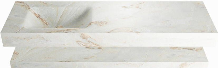 Mondiaz ALAN DLUX Badkamermeubelset 150cm planchet Frappe vrijhangende wastafel wasbak links 1 kraangat Frappe ADX150FraPLL1Fra