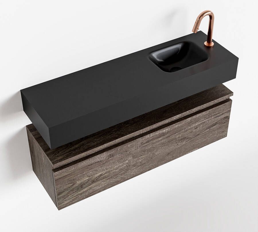 Mondiaz ANDOR Toiletmeubel 100x30x30cm met 1 kraangaten 1 lades dark brown mat Wastafel Lex rechts Solid Surface Zwart FK75343760