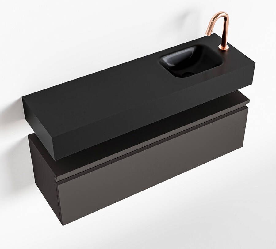 Mondiaz ANDOR Toiletmeubel 100x30x30cm met 1 kraangaten 1 lades dark grey mat Wastafel Lex rechts Solid Surface Zwart FK75343528