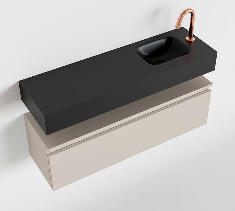 Mondiaz ANDOR Toiletmeubel 100x30x30cm met 1 kraangaten 1 lades linen mat Wastafel Lex rechts Solid Surface Zwart FK75343673