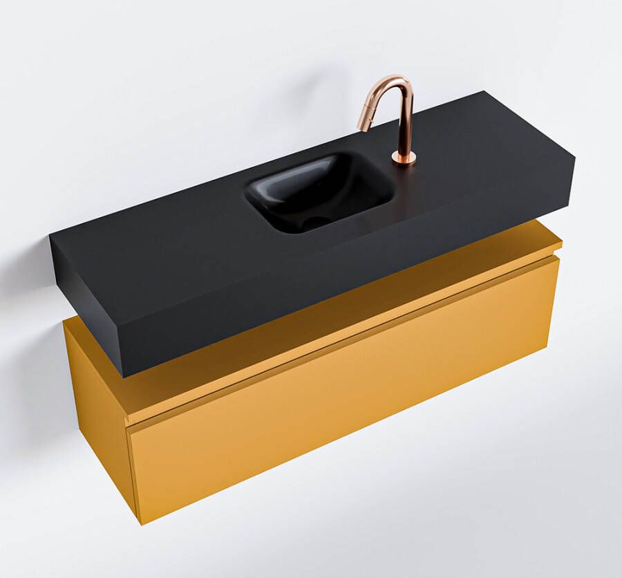 Mondiaz ANDOR Toiletmeubel 100x30x30cm met 1 kraangaten 1 lades ocher mat Wastafel Lex midden Solid Surface Zwart FK75343611 - Foto 1