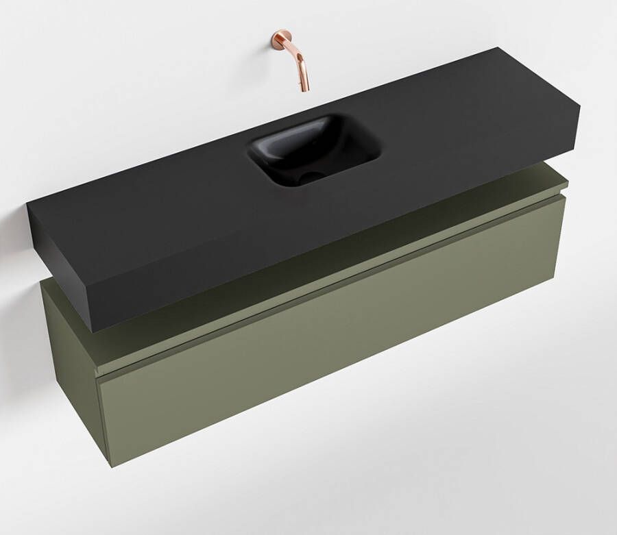 Mondiaz ANDOR Toiletmeubel 120x30x30cm met 0 kraangaten 1 lades army mat Wastafel Lex midden Solid Surface Zwart FK75343589