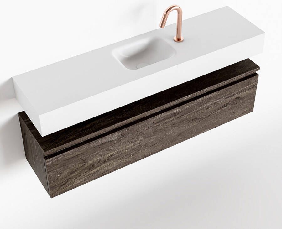 Mondiaz ANDOR Toiletmeubel 120x30x30cm met 1 kraangaten 1 lades dark brown mat Wastafel Lex midden Solid Surface Wit FK75343414