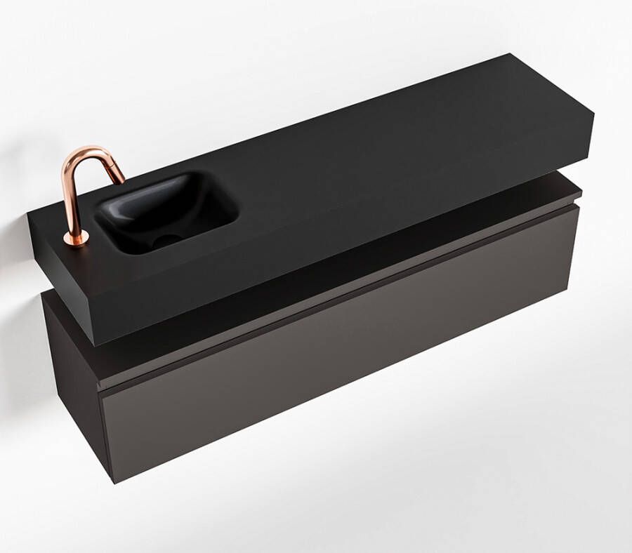 Mondiaz ANDOR Toiletmeubel 120x30x30cm met 1 kraangaten 1 lades dark grey mat Wastafel Lex links Solid Surface Zwart FK75343532