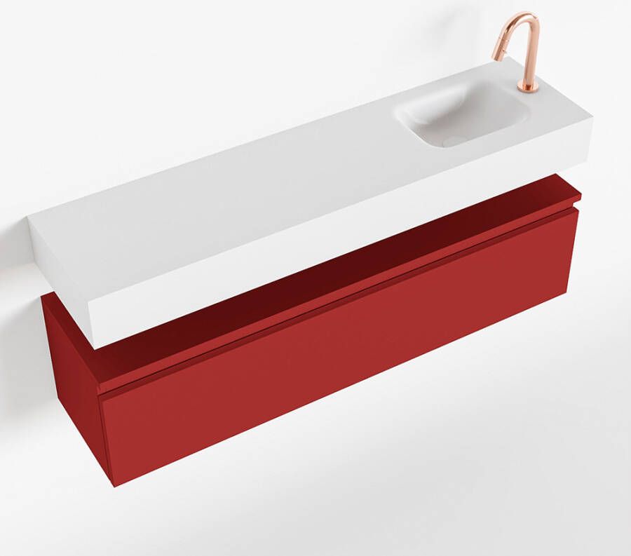 Mondiaz ANDOR Toiletmeubel 120x30x30cm met 1 kraangaten 1 lades fire mat Wastafel Lex rechts Solid Surface Wit FK75343302