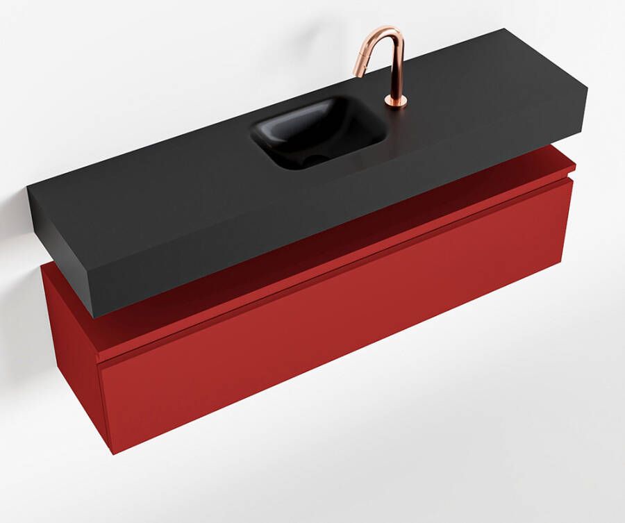 Mondiaz ANDOR Toiletmeubel 120x30x30cm met 1 kraangaten 1 lades fire mat Wastafel Lex midden Solid Surface Zwart FK75343646
