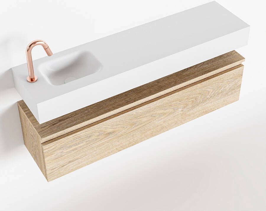 Mondiaz ANDOR Toiletmeubel 120x30x30cm met 1 kraangaten 1 lades washed oak mat Wastafel Lex links Solid Surface Wit FK75343387