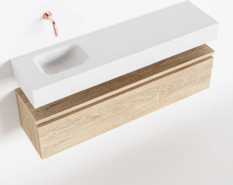 Mondiaz ANDOR Toiletmeubel 120x30x30cm met 0 kraangaten 1 lades washed oak mat Wastafel Lex links Solid Surface Wit FK75343388