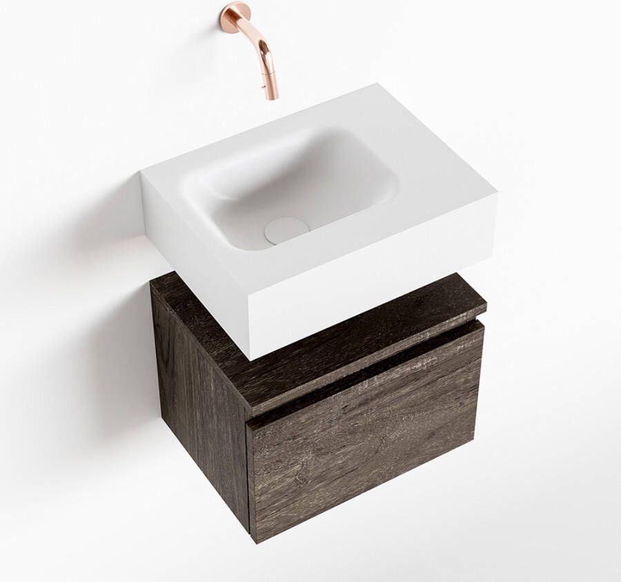 Mondiaz ANDOR Toiletmeubel 40x30x30cm 0 kraangaten 1 lades dark brown mat wasbak links Solid surface Wit FK75343393 - Foto 2