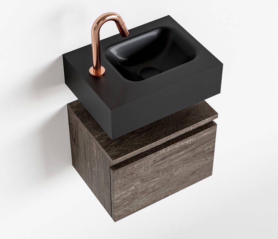 Mondiaz ANDOR Toiletmeubel 40x30x30cm met 1 kraangaten 1 lades dark brown mat Wastafel Lex rechts Solid Surface Zwart FK75343742 - Foto 2