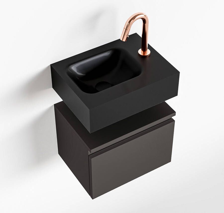 Mondiaz ANDOR Toiletmeubel 40x30x30cm met 1 kraangaten 1 lades dark grey mat Wastafel Lex links Solid Surface Zwart FK75343508