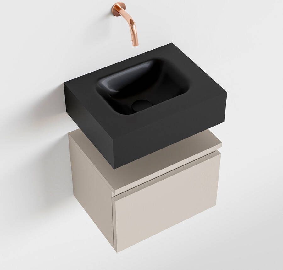 Mondiaz ANDOR Toiletmeubel 40x30x30cm met 0 kraangaten 1 lades linen mat Wastafel Lex midden Solid Surface Zwart FK75343652