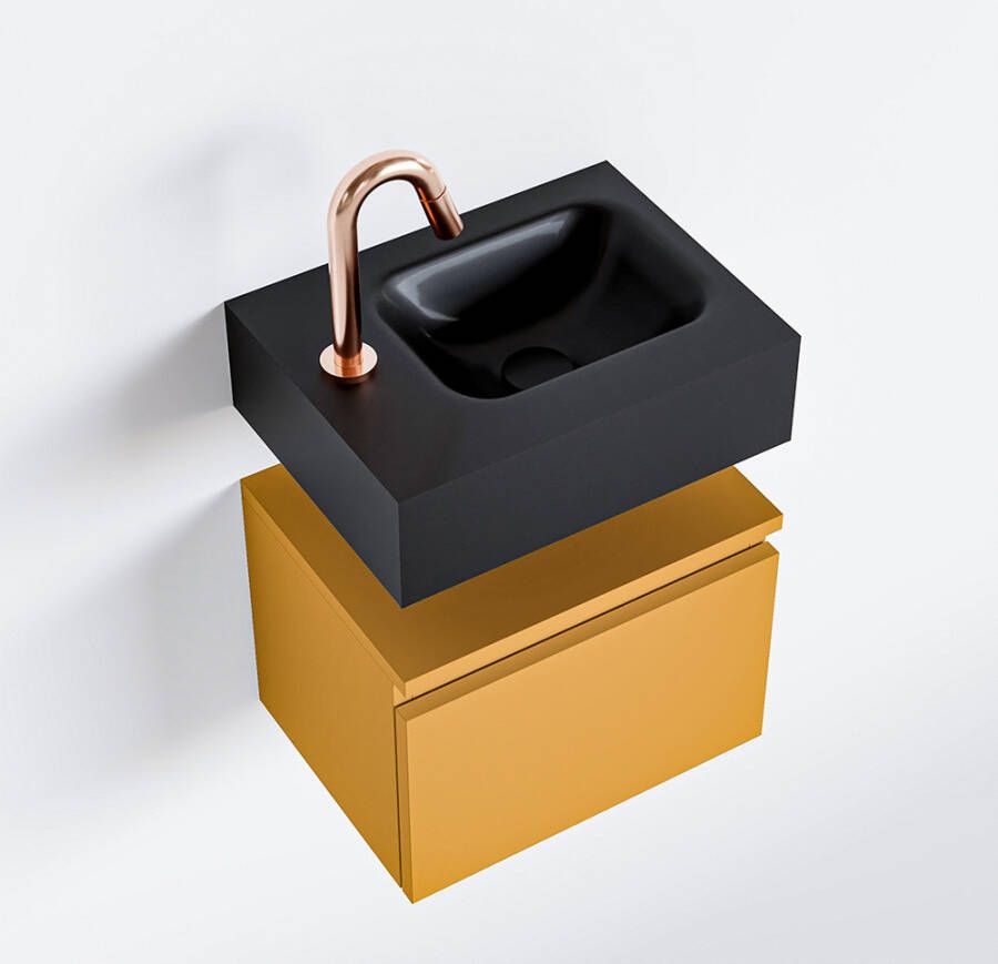 Mondiaz ANDOR Toiletmeubel 40x30x30cm met 1 kraangaten 1 lades ocher mat Wastafel Lex rechts Solid Surface Zwart FK75343597 - Foto 2