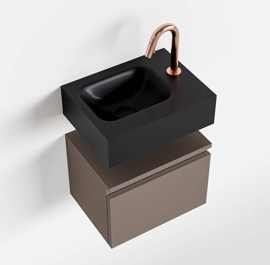Mondiaz ANDOR Toiletmeubel 40x30x30cm met 1 kraangaten 1 lades smoke mat Wastafel Lex links Solid Surface Zwart FK75343537