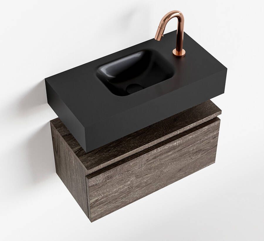 Mondiaz ANDOR Toiletmeubel 60x30x30cm met 1 kraangaten 1 lades dark brown mat Wastafel Lex midden Solid Surface Zwart FK75343744 - Foto 2