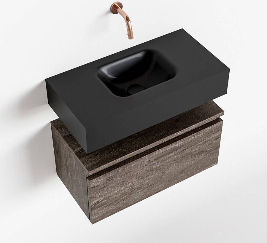 Mondiaz ANDOR Toiletmeubel 60x30x30cm 0 kraangaten 1 lades dark brown mat wasbak midden Solid surface Zwart FK75343745 - Foto 2