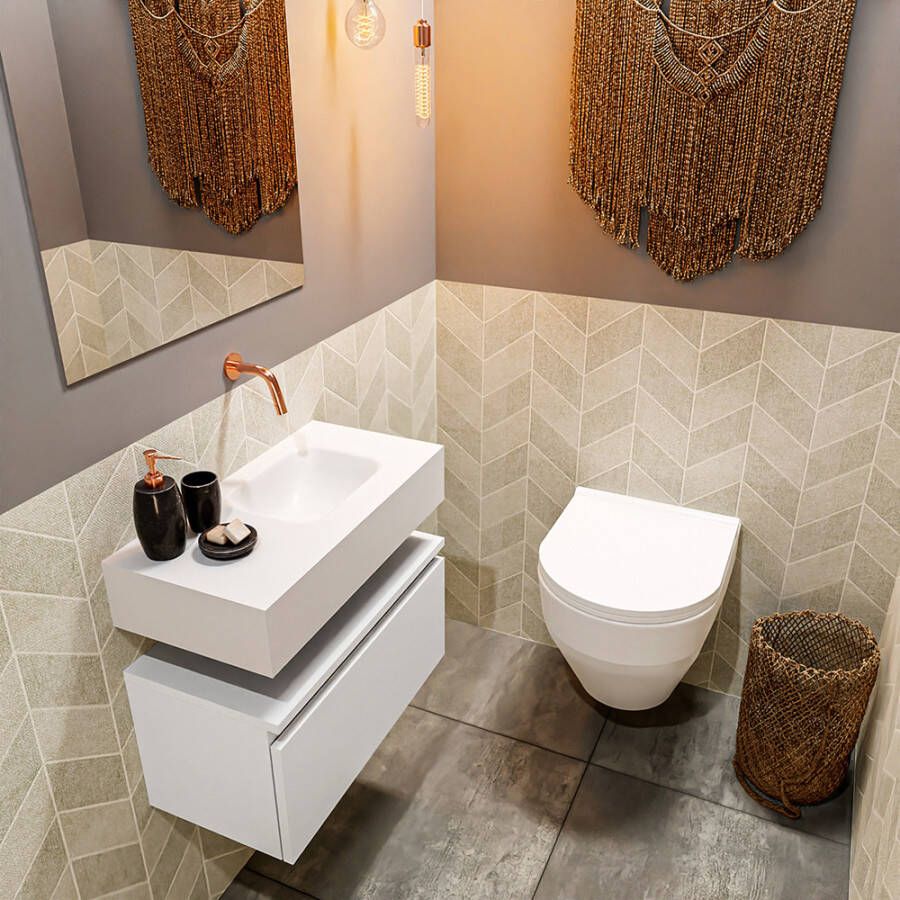Mondiaz ANDOR Toiletmeubel 60x30x30cm met 0 kraangaten 1 lades talc mat Wastafel Lex rechts Solid Surface Wit FK75343111 - Foto 2