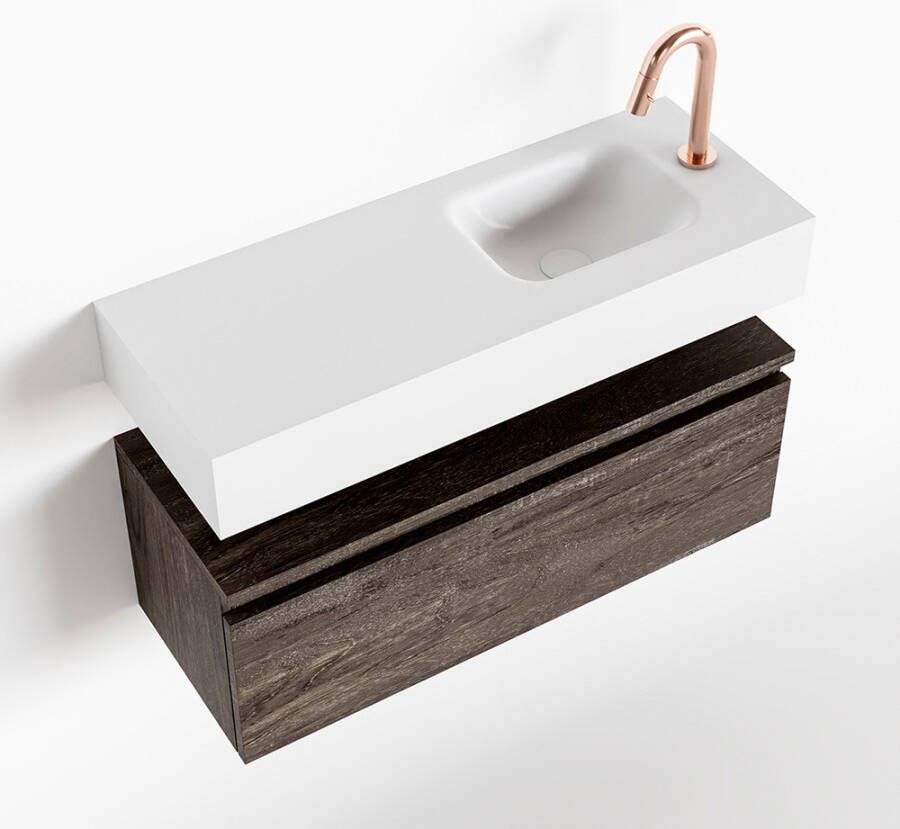 Mondiaz ANDOR Toiletmeubel 80x30x30cm met 1 kraangaten 1 lades dark brown mat Wastafel Lex rechts Solid Surface Wit FK75343406 - Foto 2