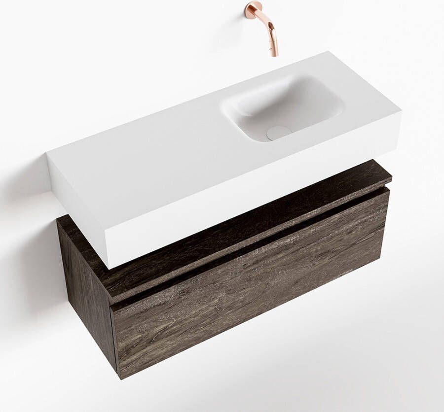 Mondiaz ANDOR Toiletmeubel 80x30x30cm 0 kraangaten 1 lades dark brown mat wasbak rechts Solid surface Wit FK75343407 - Foto 2