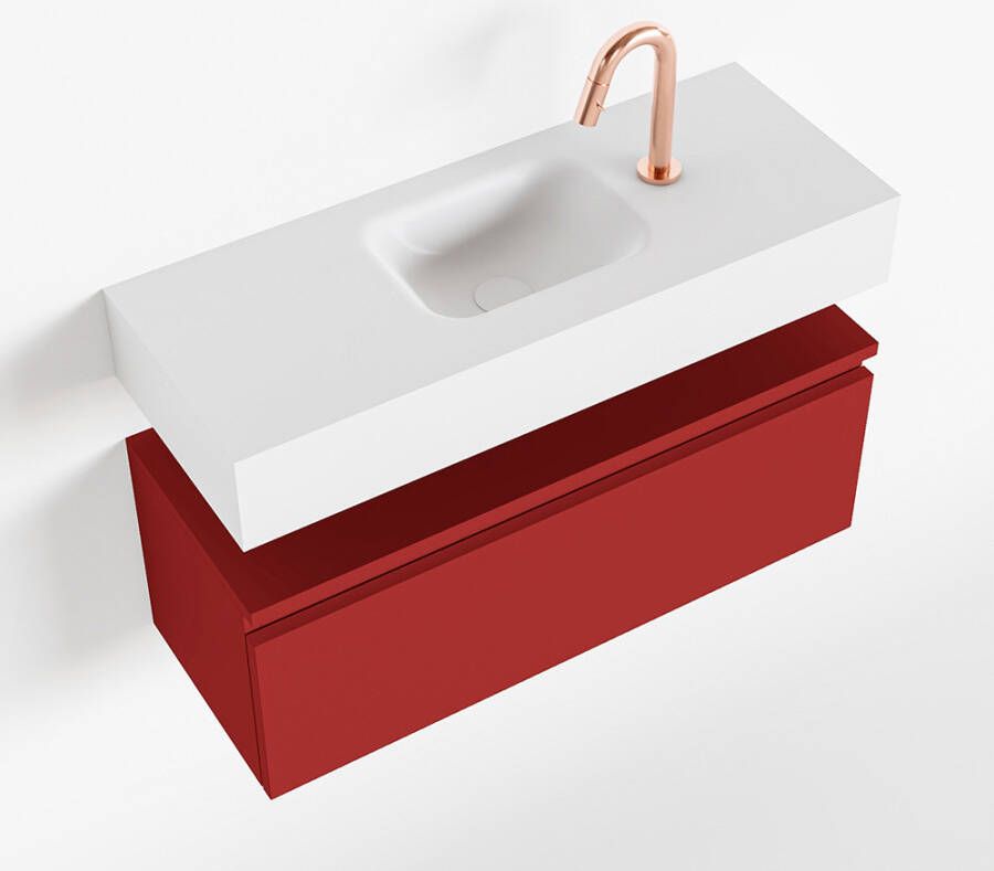 Mondiaz ANDOR Toiletmeubel 80x30x30cm met 1 kraangaten 1 lades fire mat Wastafel Lex midden Solid Surface Wit FK75343286