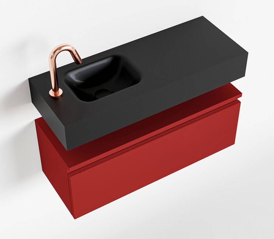 Mondiaz ANDOR Toiletmeubel 80x30x30cm met 1 kraangaten 1 lades fire mat Wastafel Lex links Solid Surface Zwart FK75343636 - Foto 2