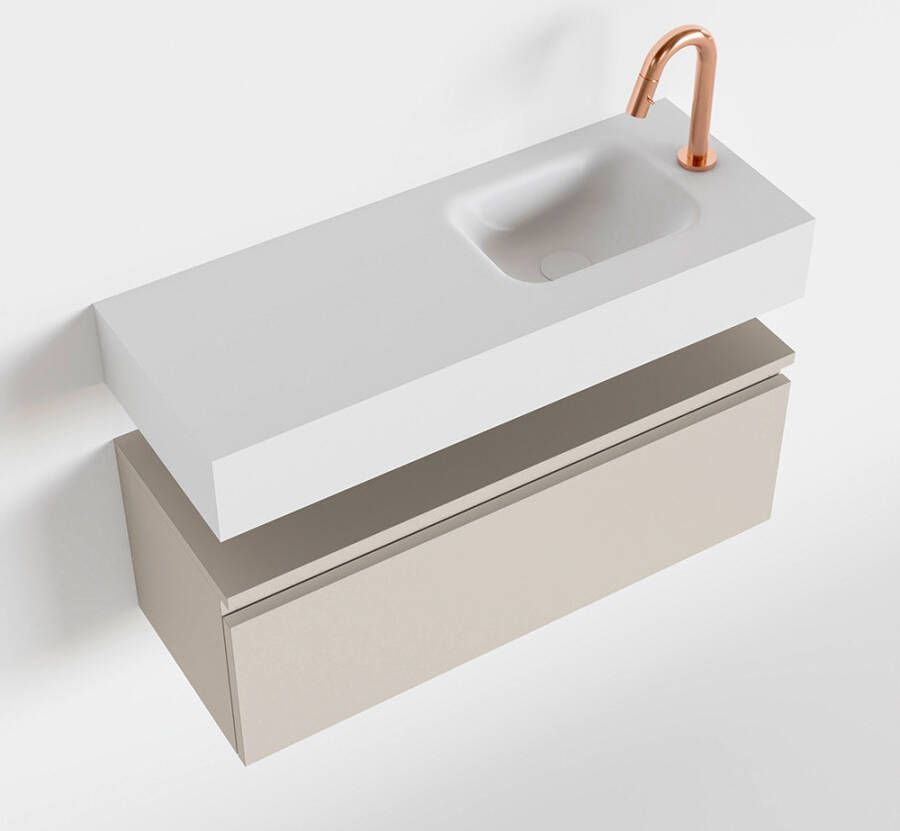 Mondiaz ANDOR Toiletmeubel 80x30x30cm met 1 kraangaten 1 lades linen mat Wastafel Lex rechts Solid Surface Wit FK75343319