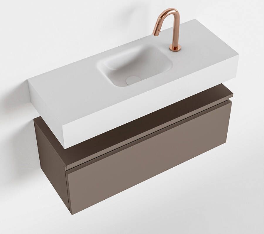 Mondiaz ANDOR Toiletmeubel 80x30x30cm met 1 kraangaten 1 lades smoke mat Wastafel Lex midden Solid Surface Wit FK75343199