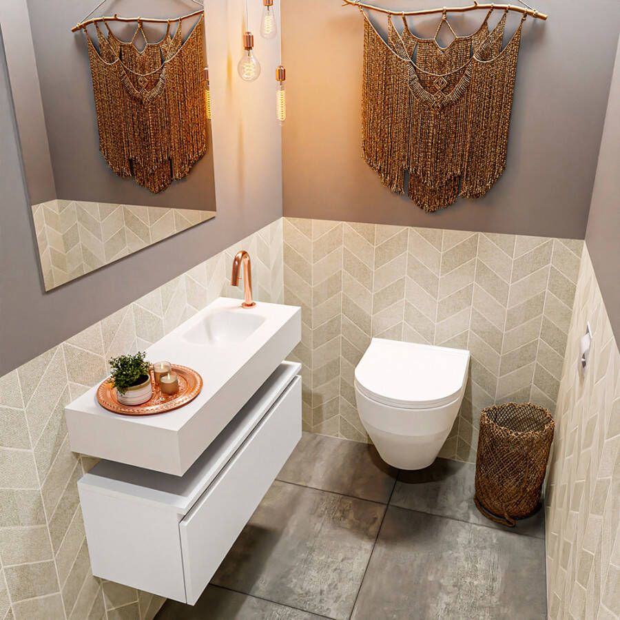 Mondiaz ANDOR Toiletmeubel 80x30x30cm met 1 kraangaten 1 lades talc mat Wastafel Lex rechts Solid Surface Wit FK75343116 - Foto 2