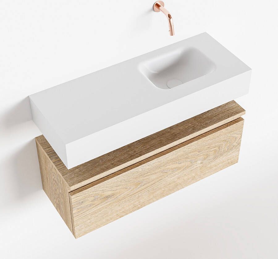 Mondiaz ANDOR Toiletmeubel 80x30x30cm 0 kraangaten 1 lades washed oak mat wasbak rechts Solid surface Wit FK75343378