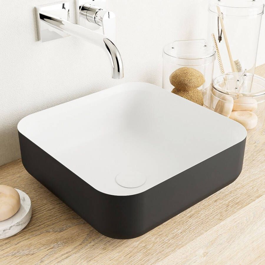 Mondiaz Binx Waskom 36x36x13cm vierkant opbouw Solid surface Urban Talc M49903UrbanTalc