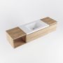 Mondiaz BUKLA badmeubelset 160x45x34cm 1 kraangat wasbak midden solid surface Talc greeploos 2 lades met softclose Melamine Washed Oak BUKLA20028 - Thumbnail 4