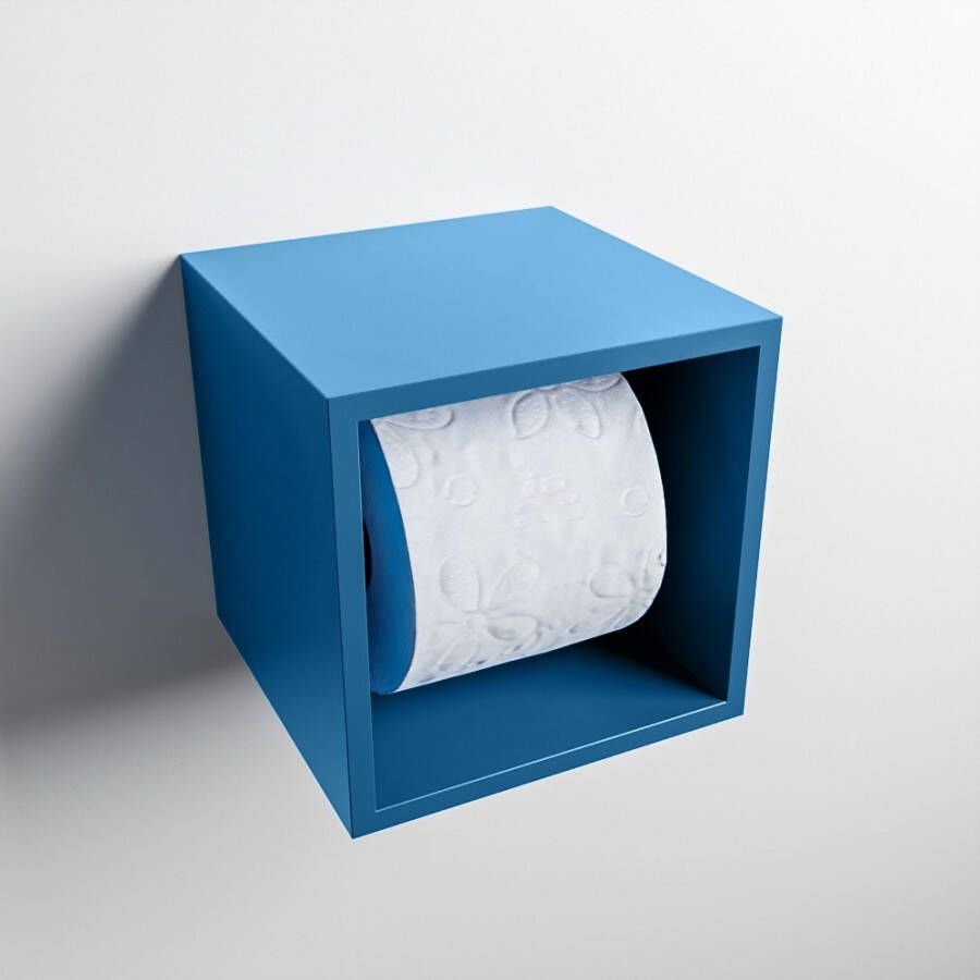 Mondiaz Easy Toiletrolhouder CUBE 160 solid surface 16x16cm kleur Jeans. Geschikt voor op en inbouw. - Foto 2